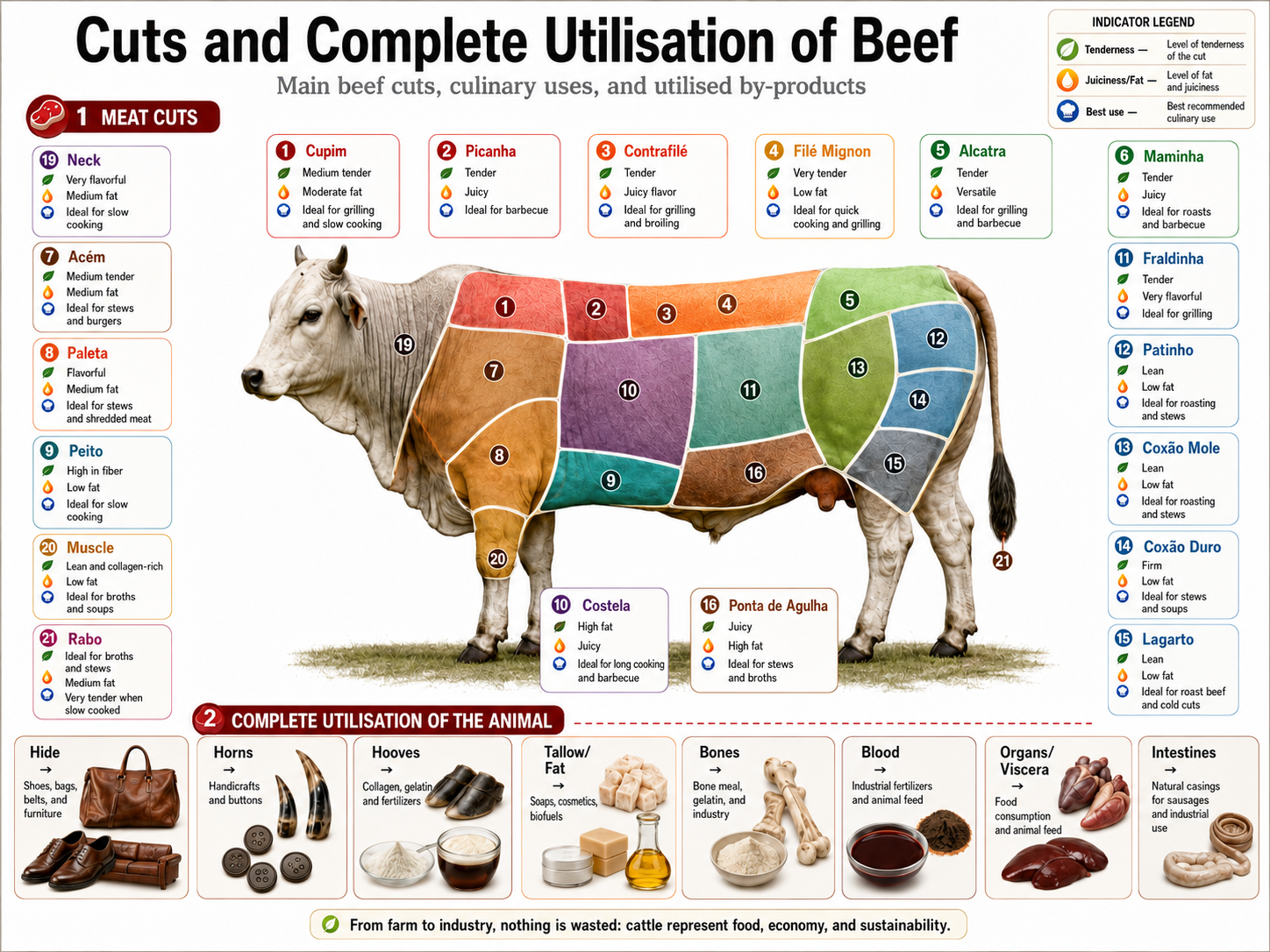 Infographic of beef cuts and the complete utilisation of cattle