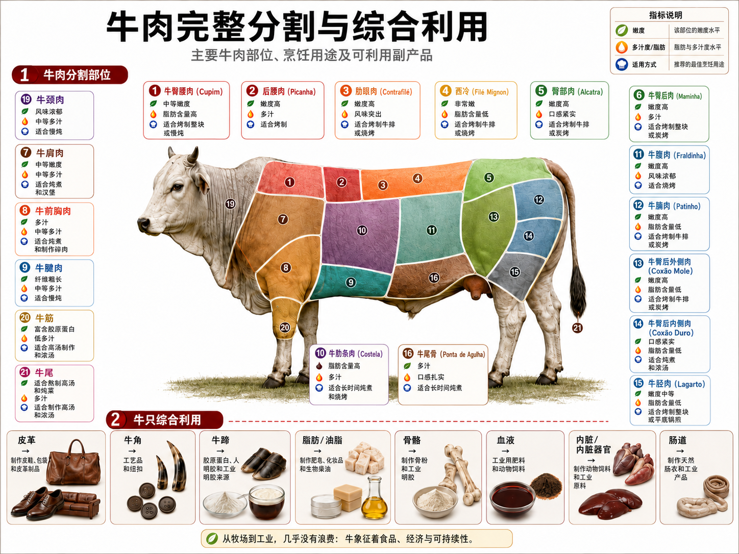 牛肉分割与综合利用信息图